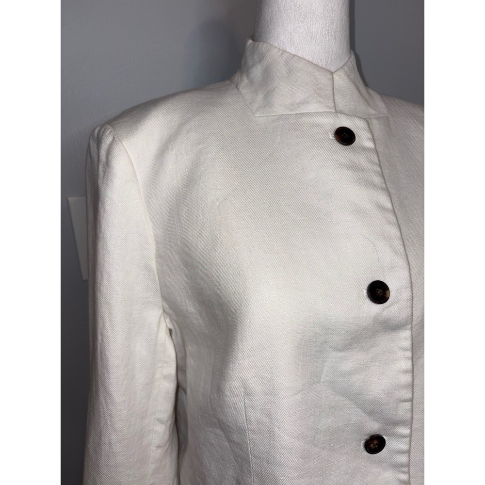 Lafayette 148 New York White 100% Linen Stand Collar Blazer Jacket Button Front - Picture 5 of 14